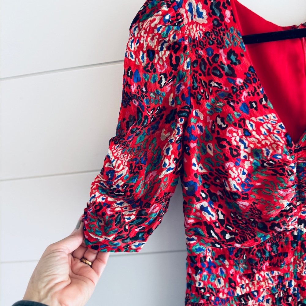 Tanya Taylor Red Floral Rouched Mini Dress, Size 8 - Picture 5 of 10